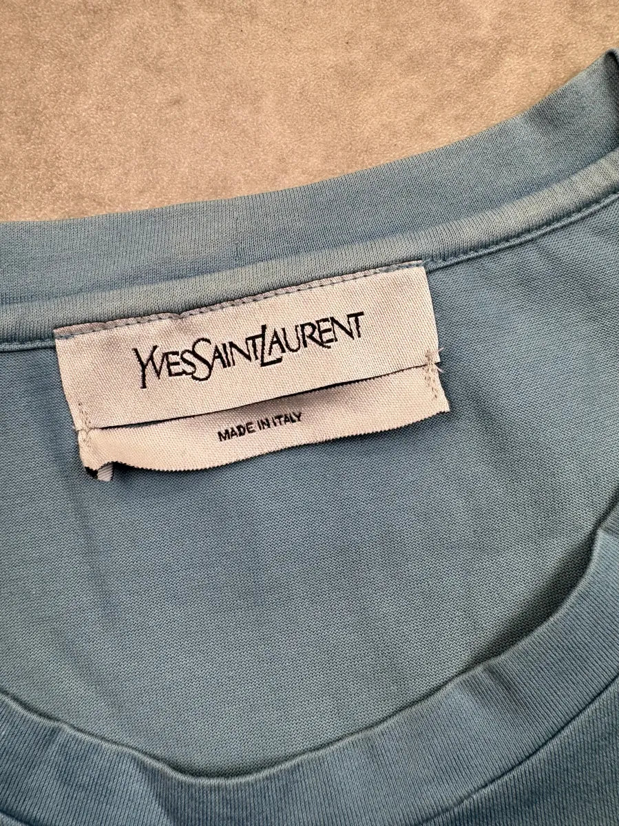 2000s Yves Saint Laurent Blue Signature Logo T-Shirt CYDKwppX 8