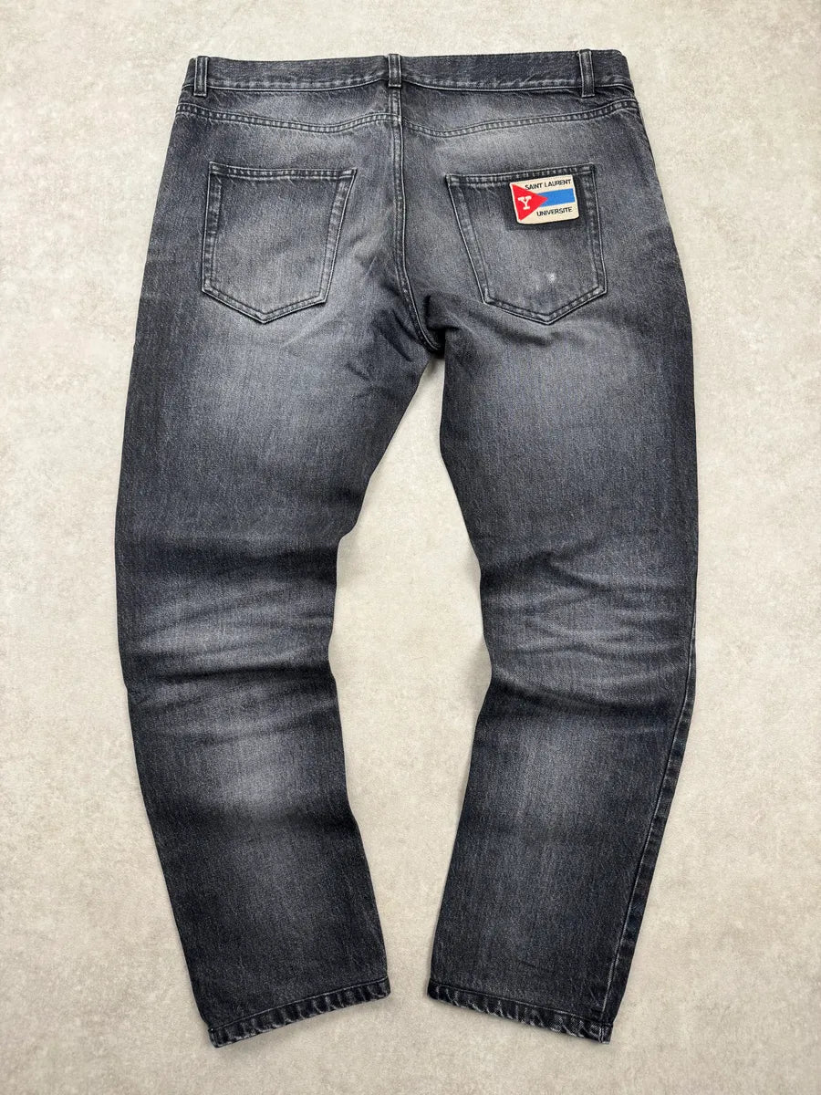 Saint Laurent Grey Faded Denim Universite Patch Jeans jywtlWtL 3