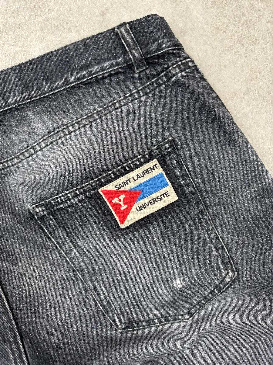 Saint Laurent Grey Faded Denim Universite Patch Jeans jywtlWtL 6