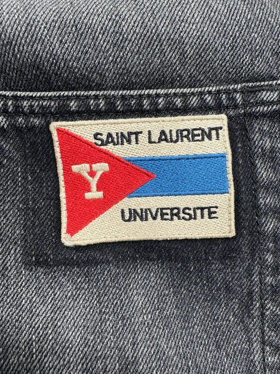 Saint Laurent Grey Faded Denim Universite Patch Jeans jywtlWtL 7