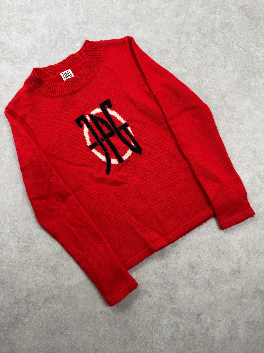 2000s Jean Paul Gaultier Red Wool Logo Sweater WEaVFIg 3