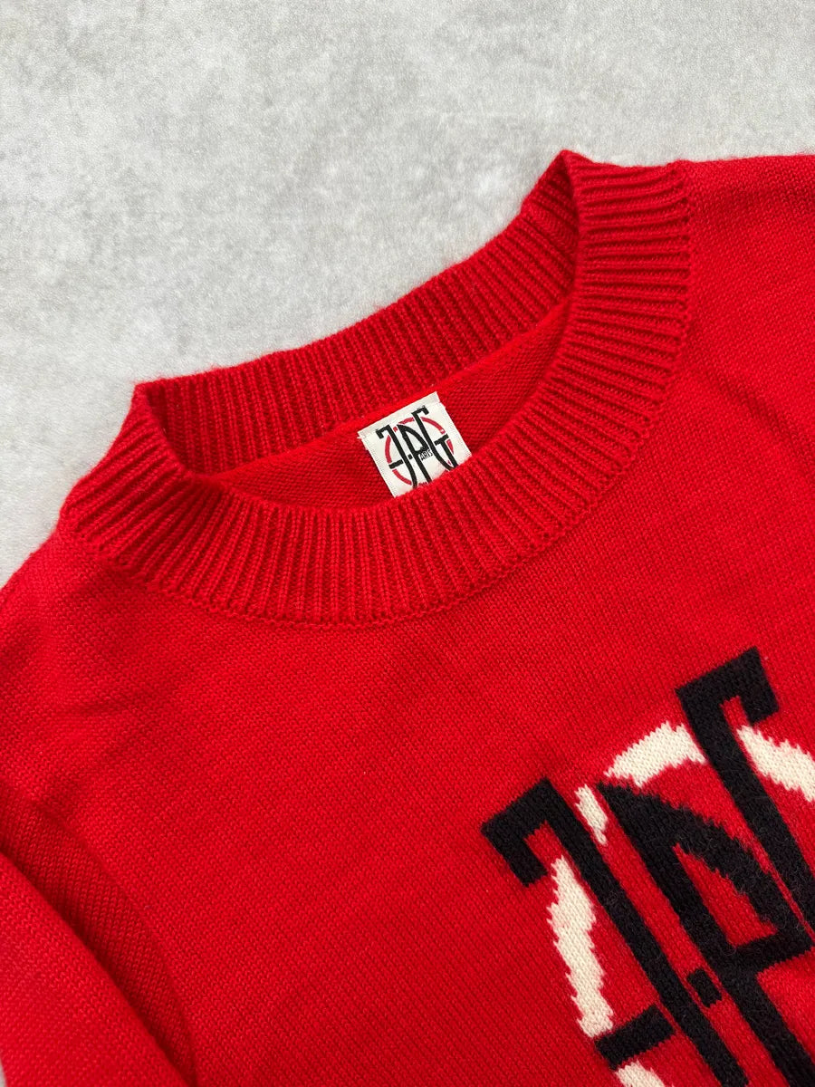 2000s Jean Paul Gaultier Red Wool Logo Sweater WEaVFIg 7