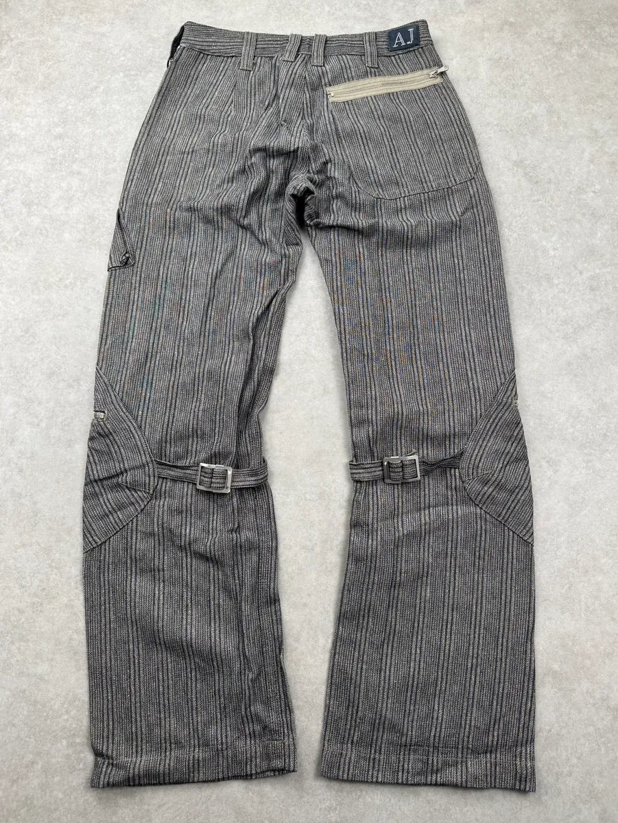 AW2005 Armani Grey Striped Multi-Pocket Bondage Pants qnTdWzjF 5