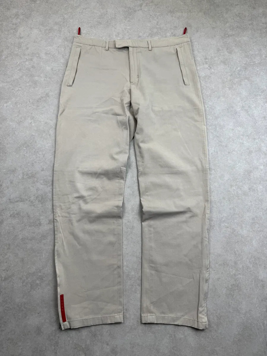 SS2000 Prada Beige Linea Rossa Ankle Zip Straight Leg Pants SCjuGzgI 0