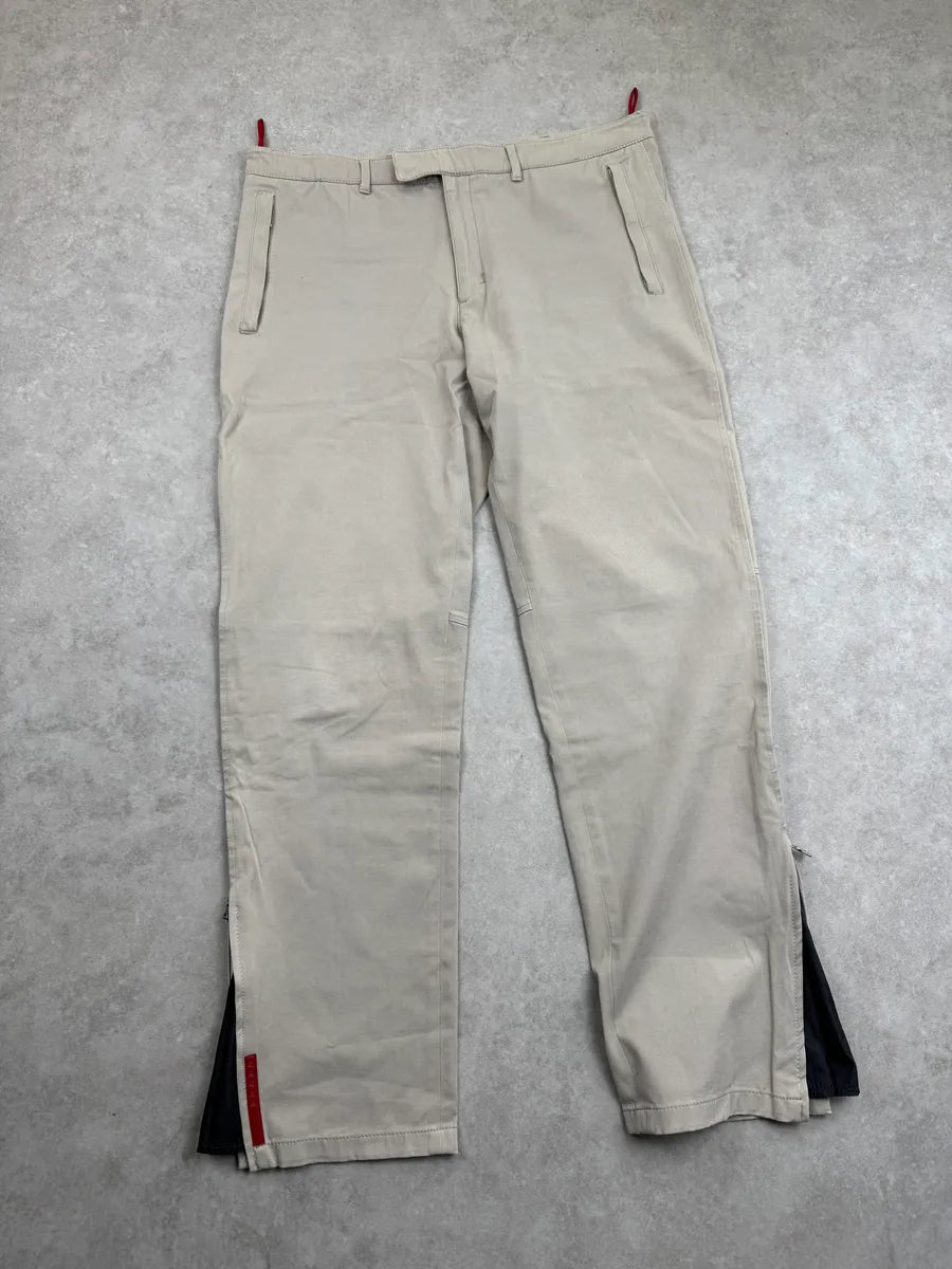 SS2000 Prada Beige Linea Rossa Ankle Zip Straight Leg Pants SCjuGzgI 4