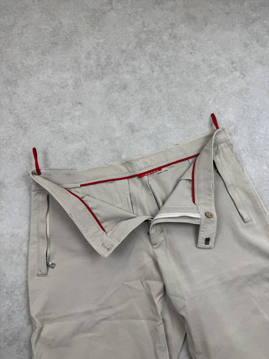 SS2000 Prada Beige Linea Rossa Ankle Zip Straight Leg Pants SCjuGzgI 10