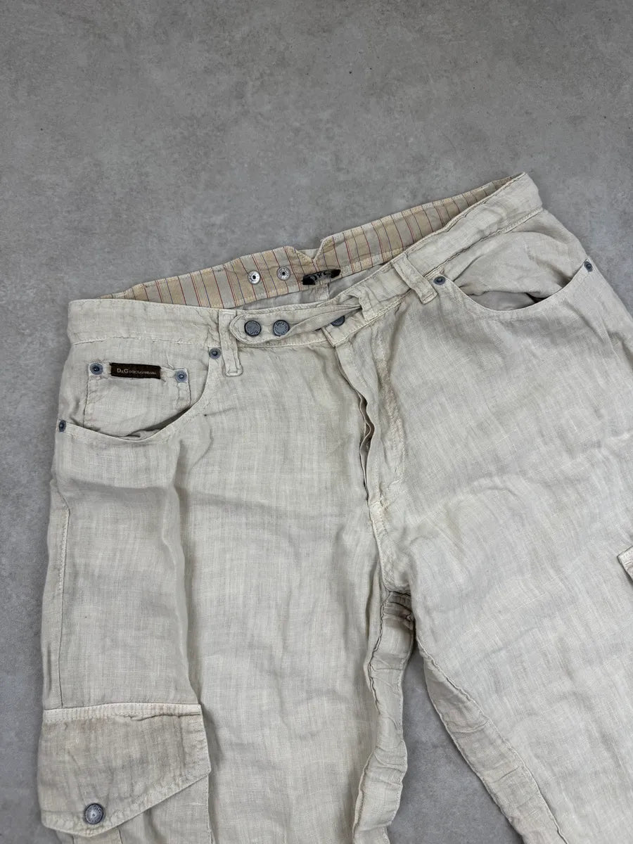 SS2004 Dolce & Gabbana Light Beige Linen Utility Cargo Pants NchTtMXY 10