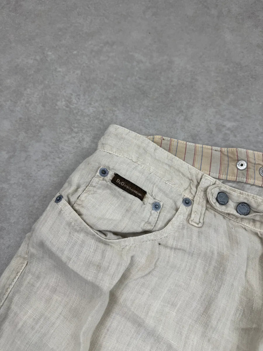 SS2004 Dolce & Gabbana Light Beige Linen Utility Cargo Pants NchTtMXY 9