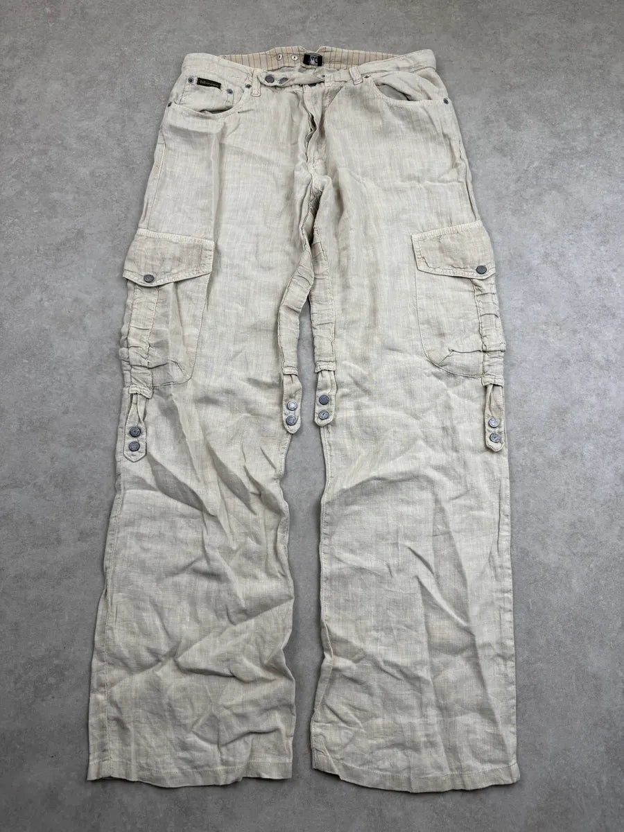 SS2004 Dolce & Gabbana Light Beige Linen Utility Cargo Pants NchTtMXY 3