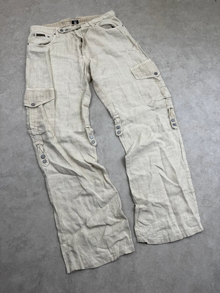 SS2004 Dolce & Gabbana Light Beige Linen Utility Cargo Pants NchTtMXY 5