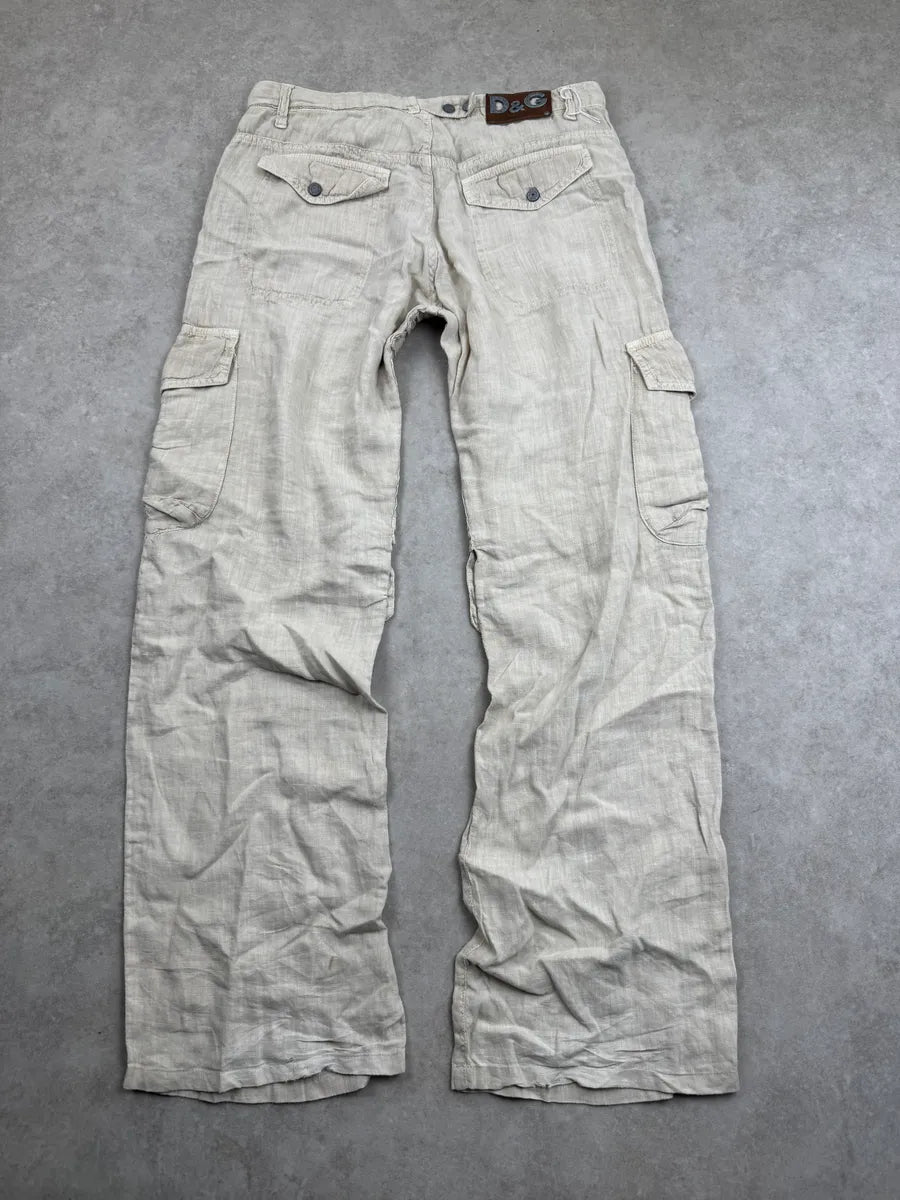 SS2004 Dolce & Gabbana Light Beige Linen Utility Cargo Pants NchTtMXY 4