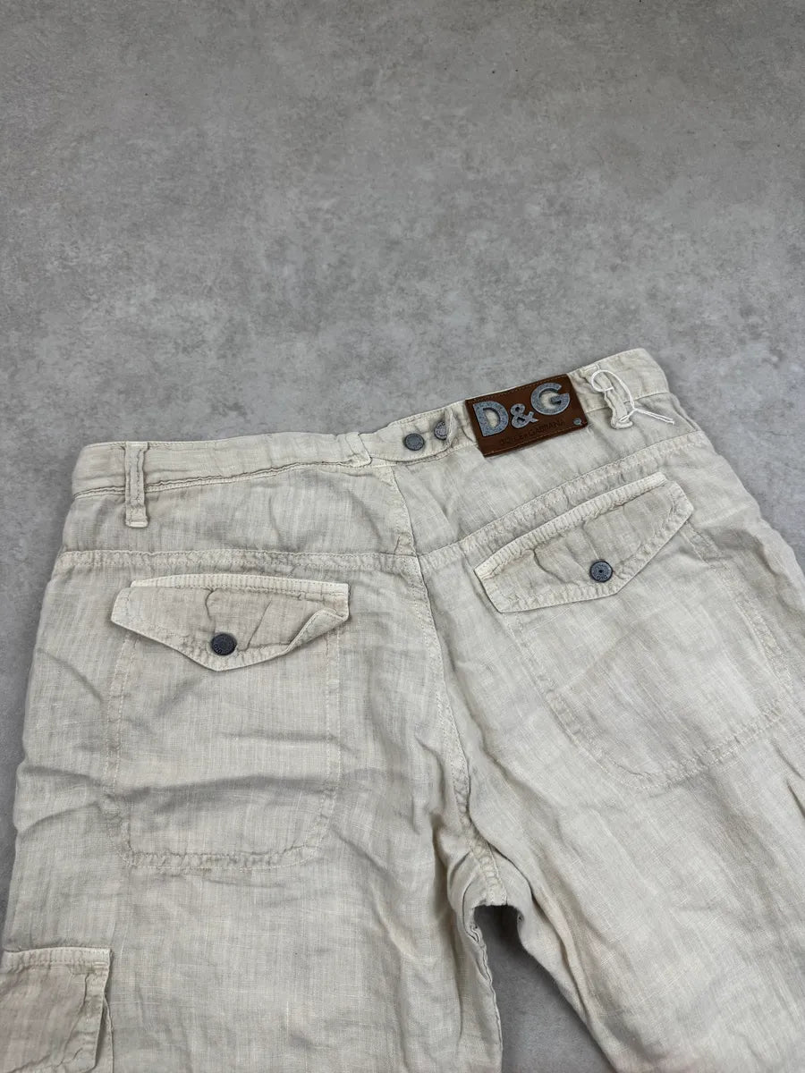 SS2004 Dolce & Gabbana Light Beige Linen Utility Cargo Pants NchTtMXY 6