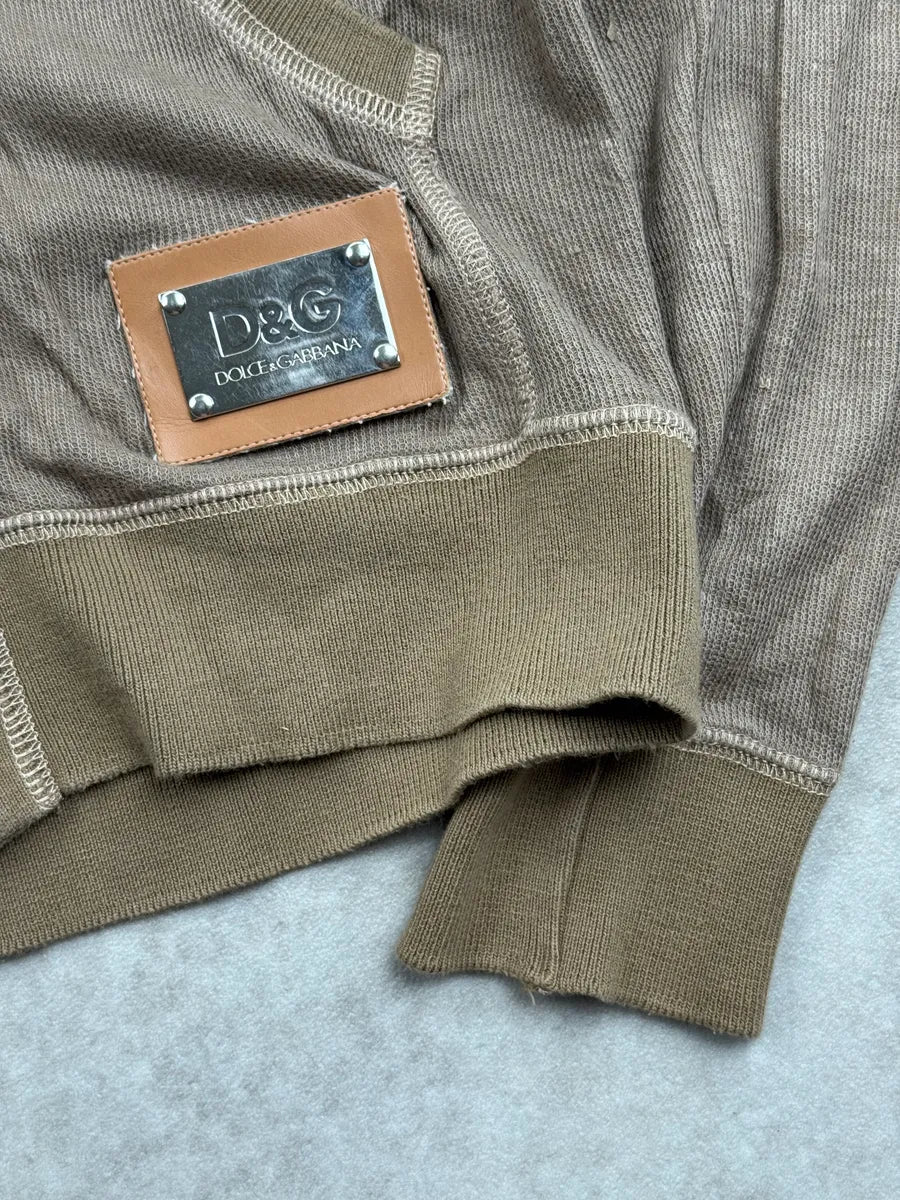 2010s Dolce & Gabbana Taupe Linen Logo Plaque Zip-Up Hoodie nMiKlZTI 9