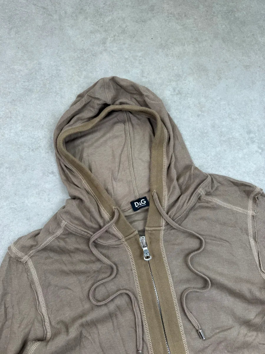 2010s Dolce & Gabbana Taupe Linen Logo Plaque Zip-Up Hoodie nMiKlZTI 4