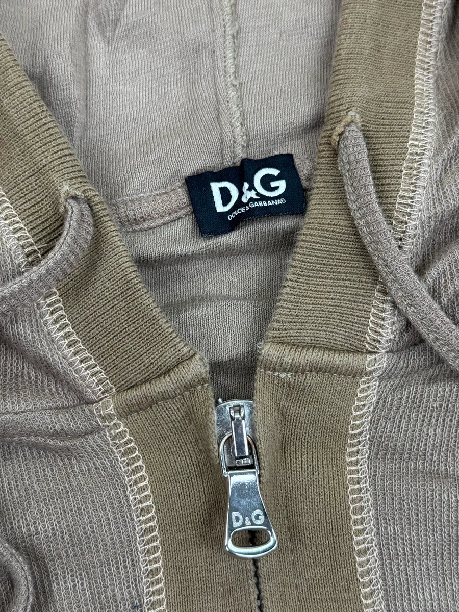 2010s Dolce & Gabbana Taupe Linen Logo Plaque Zip-Up Hoodie nMiKlZTI 8