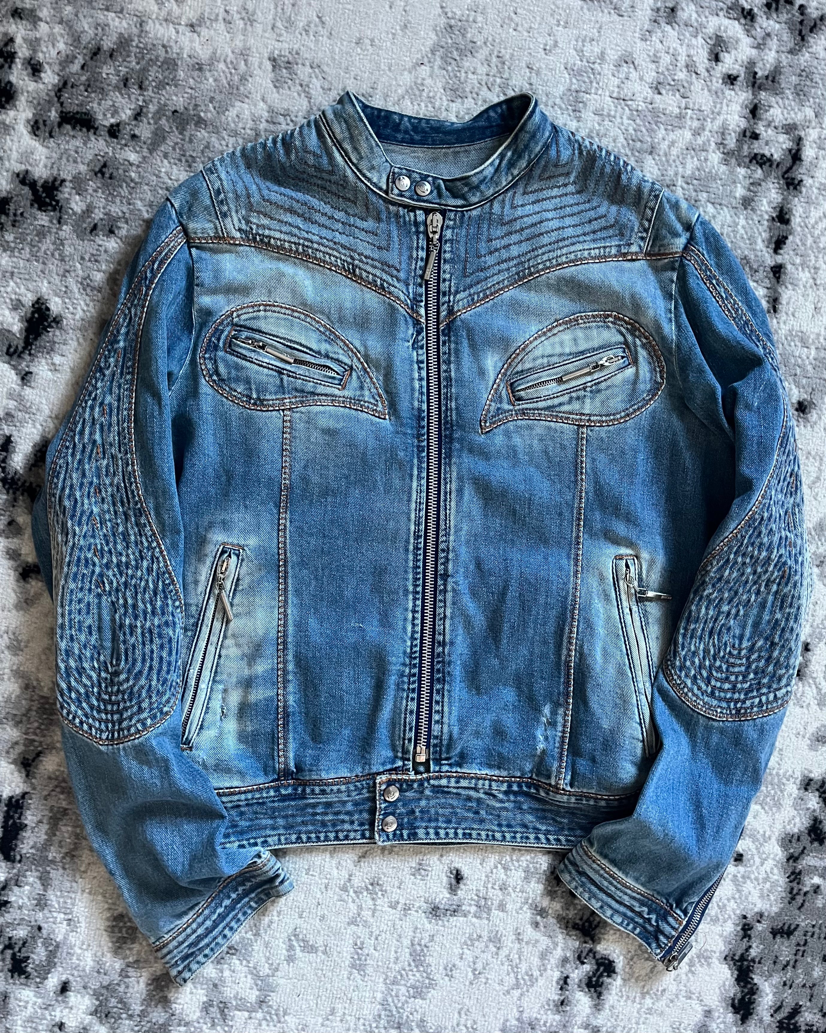 SS2004 Cavalli Sexy Biker Conceptual Denim Jacket (M)