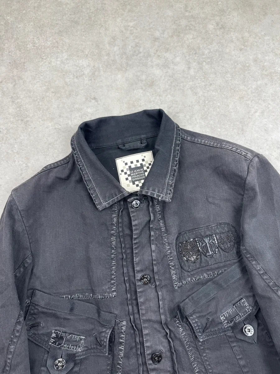 AW2007 Marithé + François Girbaud Embroidered Dark Denim Jacket DrrMZQjX 9