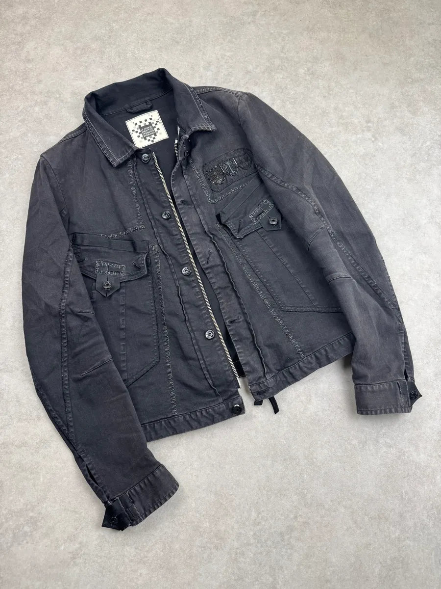 AW2007 Marithé + François Girbaud Embroidered Dark Denim Jacket DrrMZQjX 5