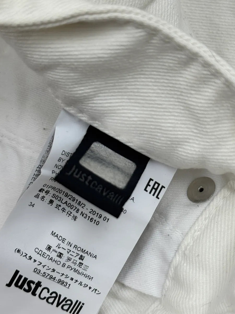 SS2019 Cavalli White Distressed Avant-Garde Denim Jeans QjMVGJUX 11
