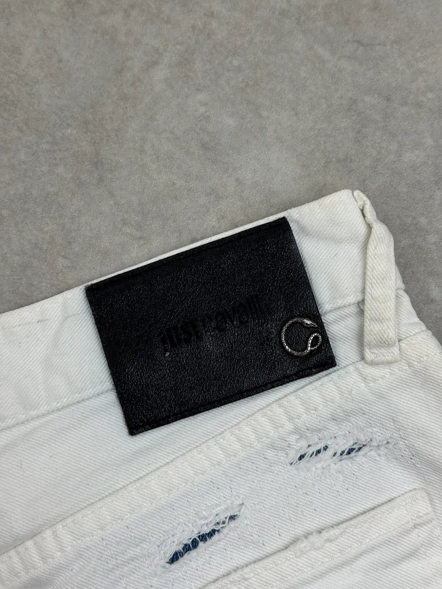 SS2019 Cavalli White Distressed Avant-Garde Denim Jeans QjMVGJUX 9