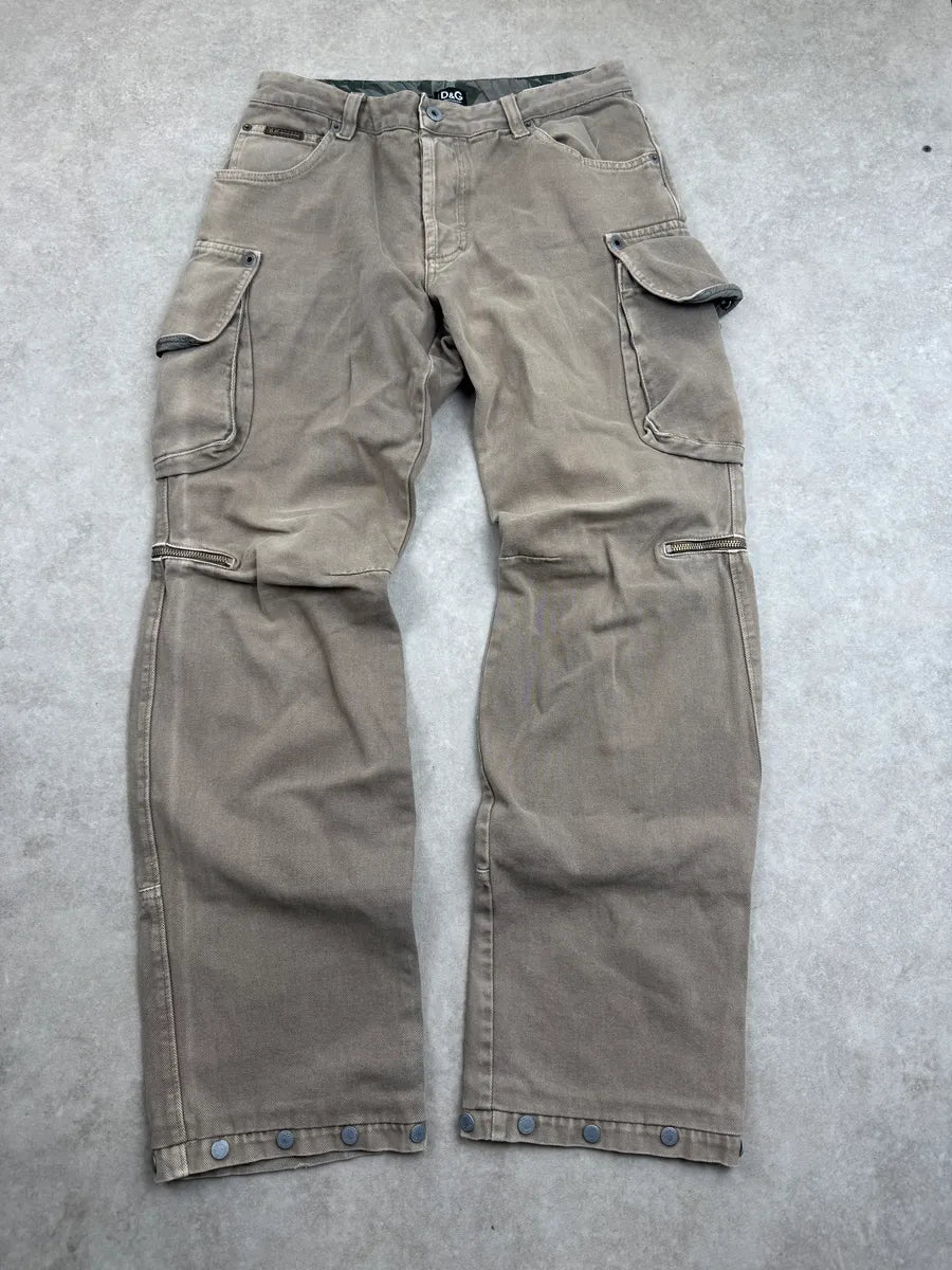 AW2003 Dolce & Gabbana Taupe Zip-Off Knee Cargo Pants hvWbuzLy 0
