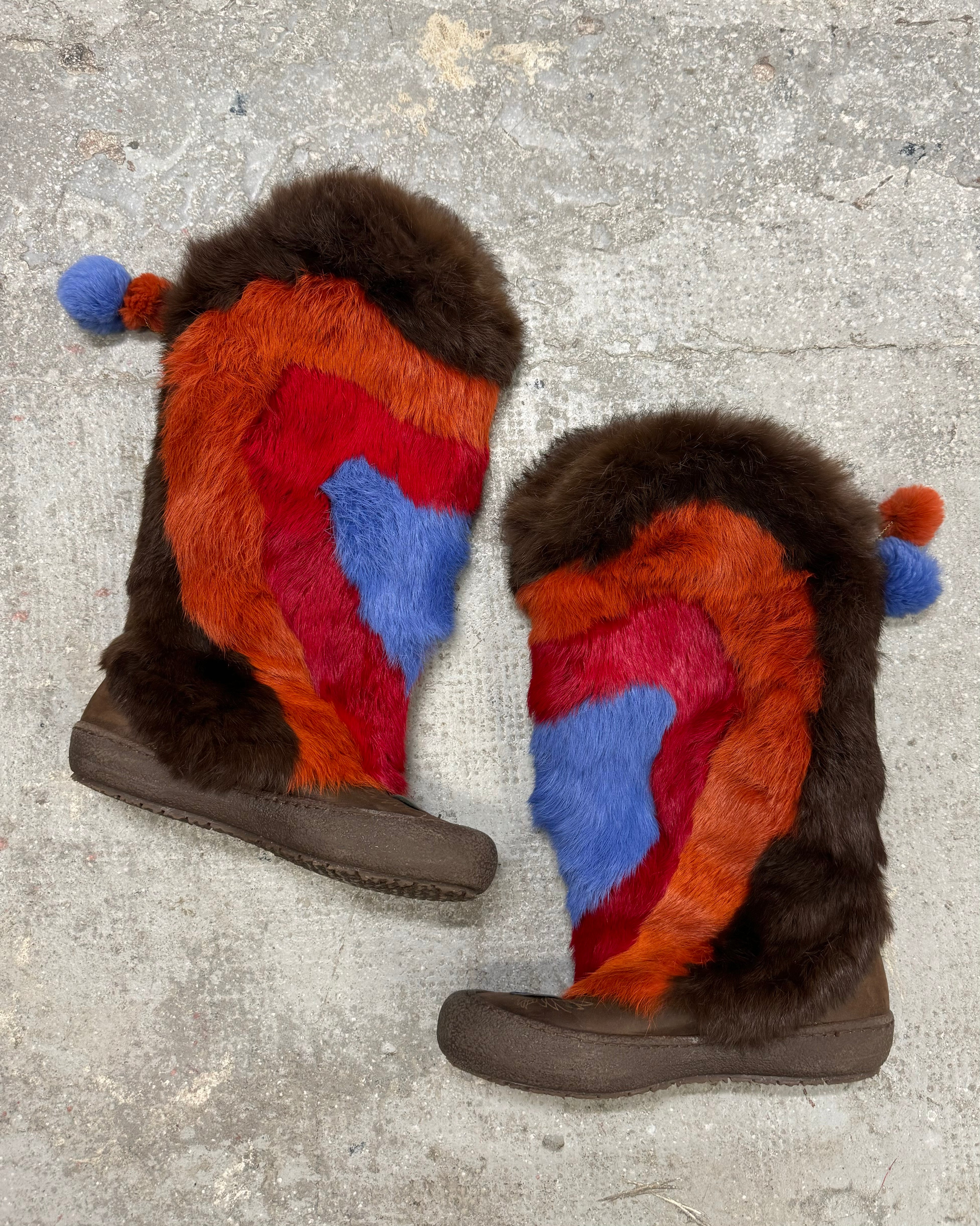 2000s Roberto Cavalli Fur High Wrestling Boots  (38eu/us5.5)