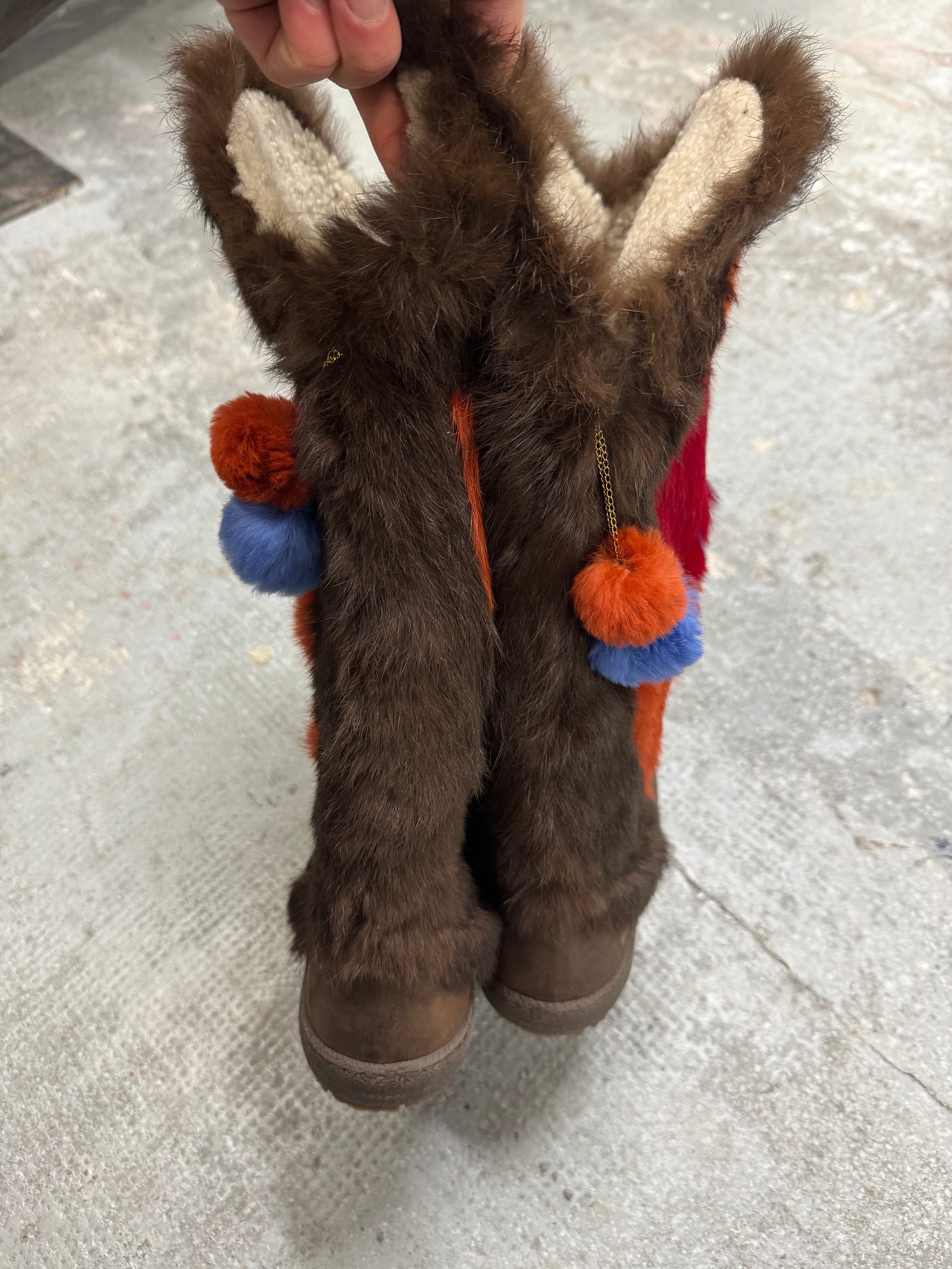 2000s Roberto Cavalli Fur High Wrestling Boots  (38eu/us5.5)