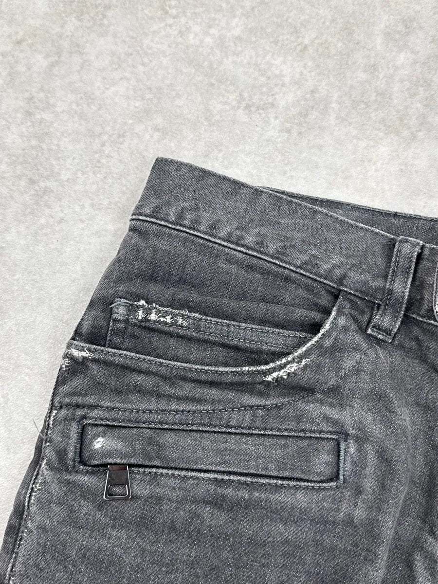 SS2015 Balmain Grey Biker Distressed Denim Jeans aFPKeoQG 7