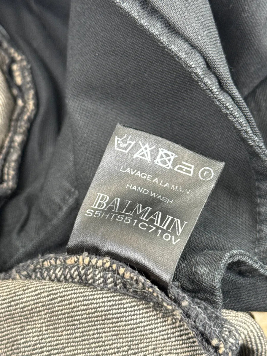 SS2015 Balmain Grey Biker Distressed Denim Jeans aFPKeoQG 11