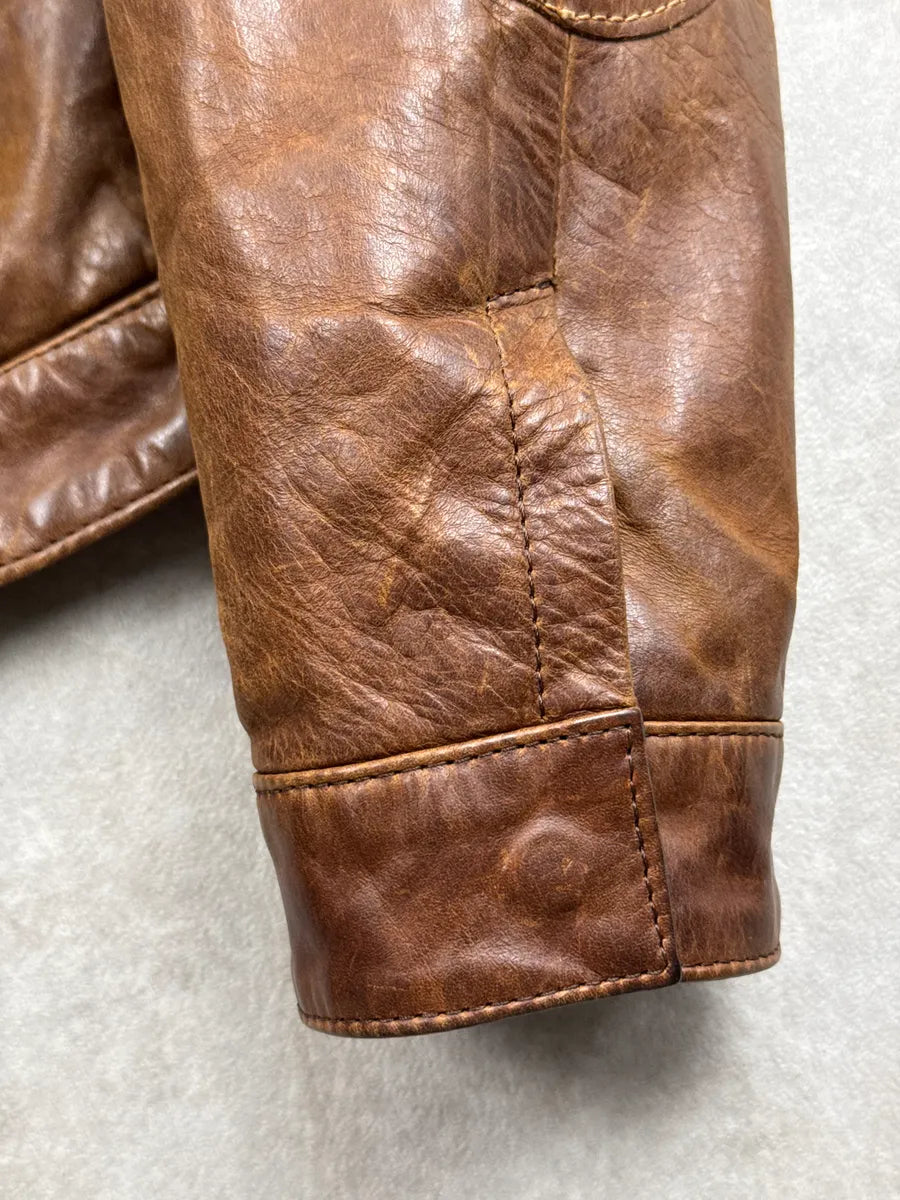 2000s Armani Jeans Camel Biker Stand Collar Leather Jacket FWpKywWl 9