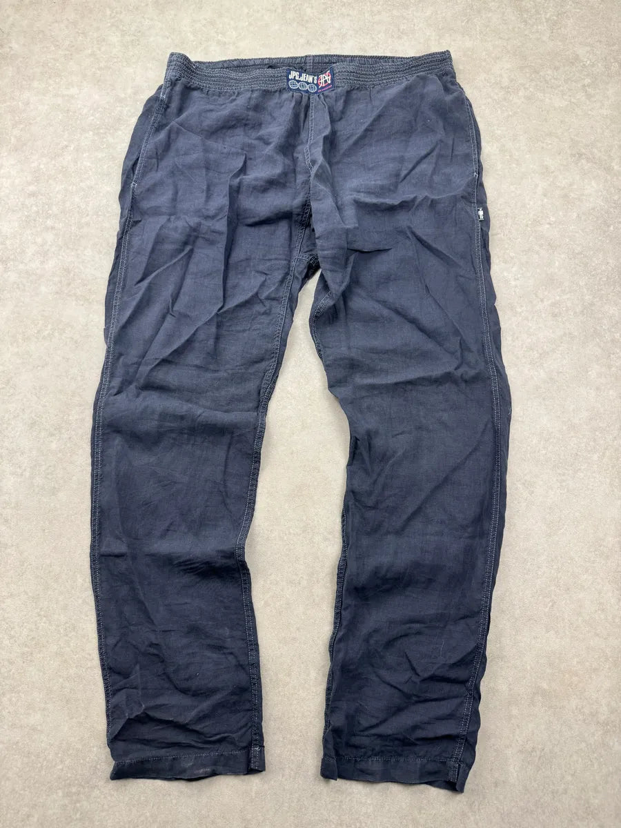 2000s Jean Paul Gaultier Navy Linen Elastic-Waist Pants JzkUKSEX 3