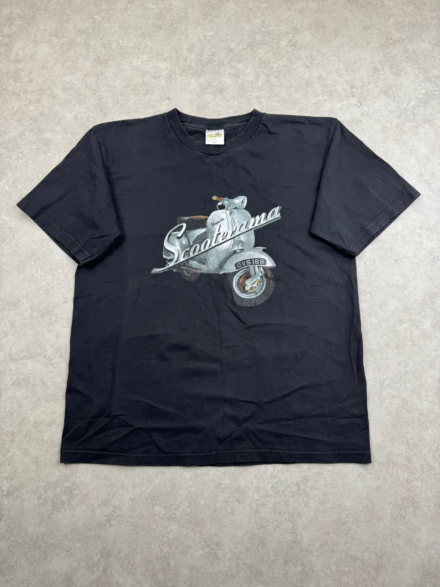 Vespa Black Scooter Graphic Logo T-Shirt bEfTJfKM 0