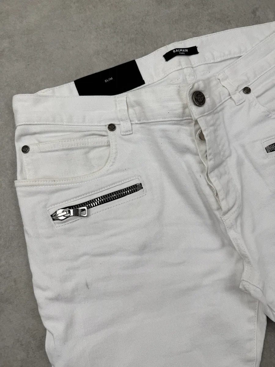 SS2020 Balmain White Denim Biker Slim Jeans MEpOMXov 9