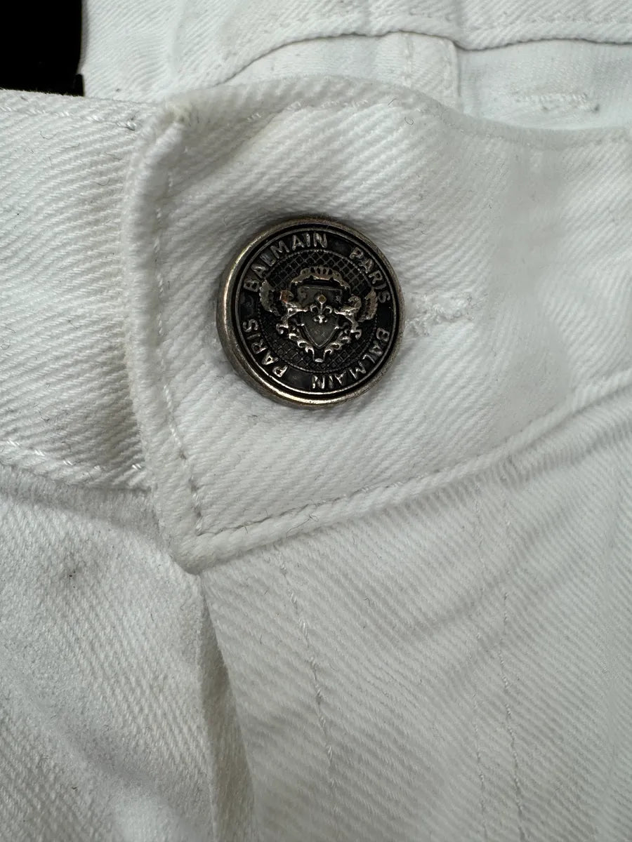 SS2020 Balmain White Denim Biker Slim Jeans MEpOMXov 7
