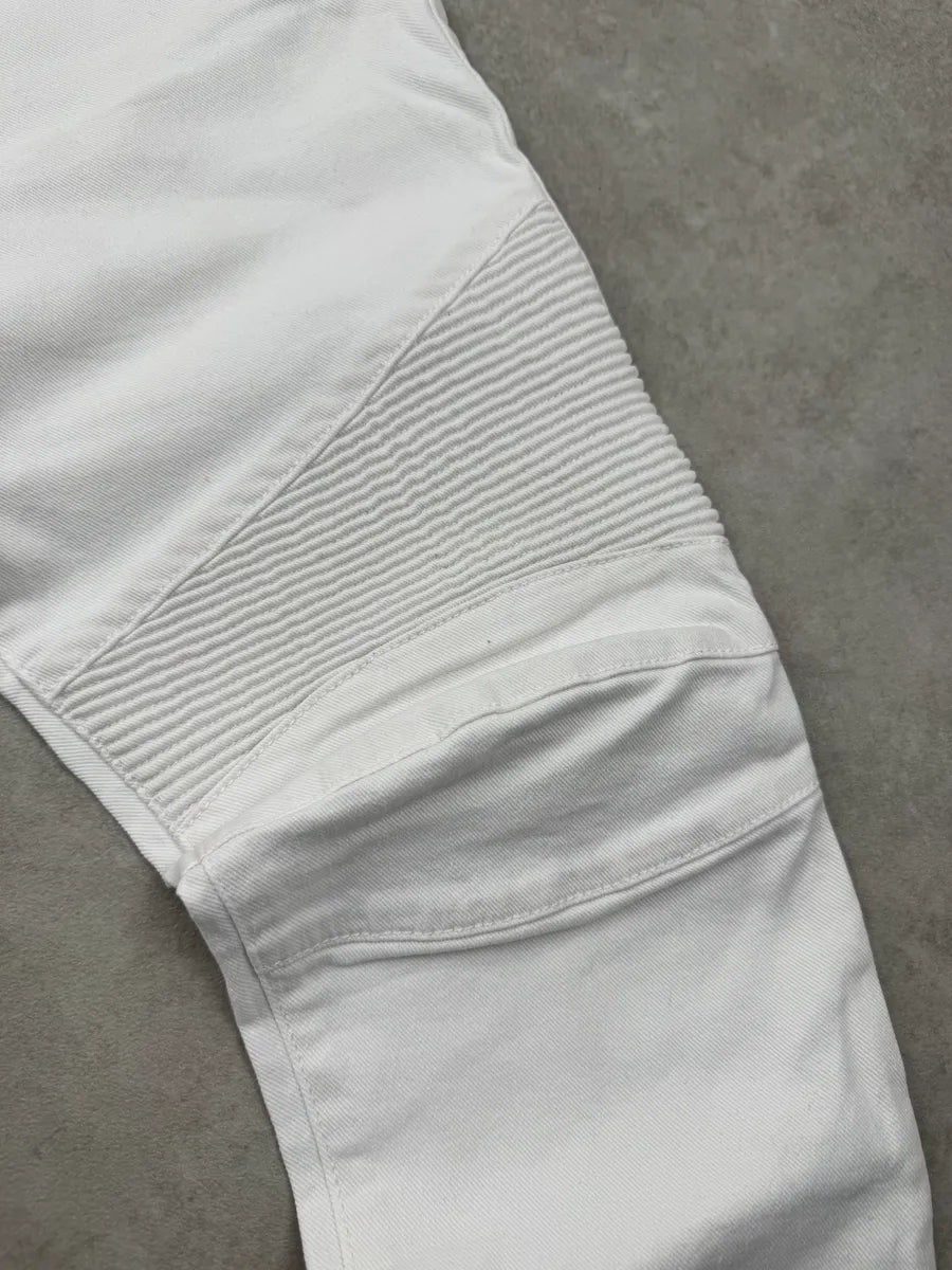 SS2020 Balmain White Denim Biker Slim Jeans MEpOMXov 6