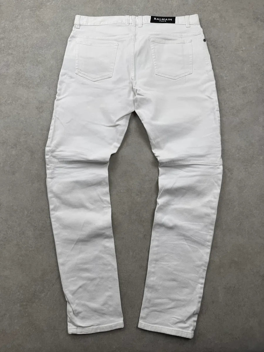 SS2020 Balmain White Denim Biker Slim Jeans MEpOMXov 5