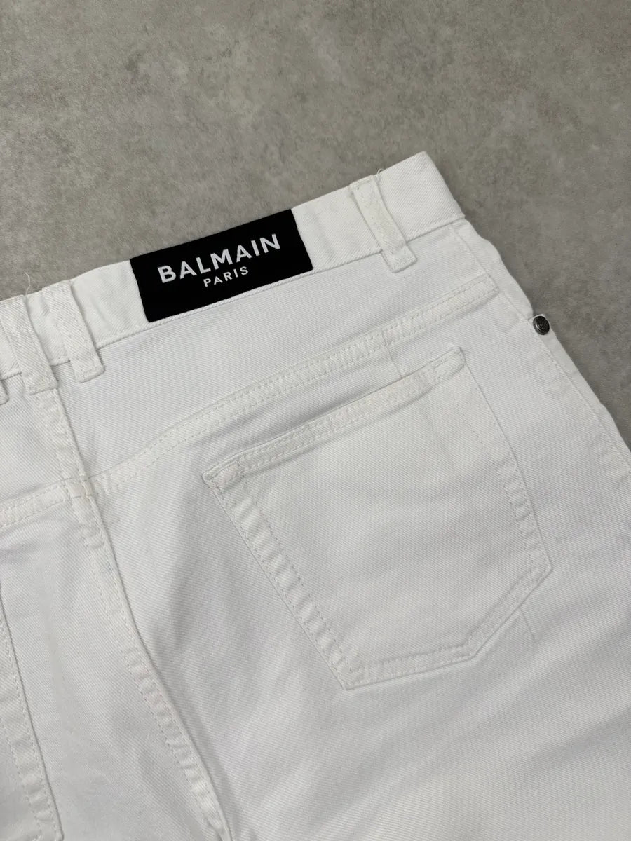 SS2020 Balmain White Denim Biker Slim Jeans MEpOMXov 11