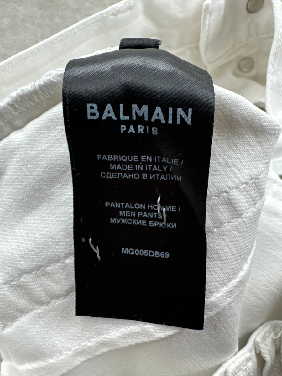 SS2020 Balmain White Denim Biker Slim Jeans MEpOMXov 12