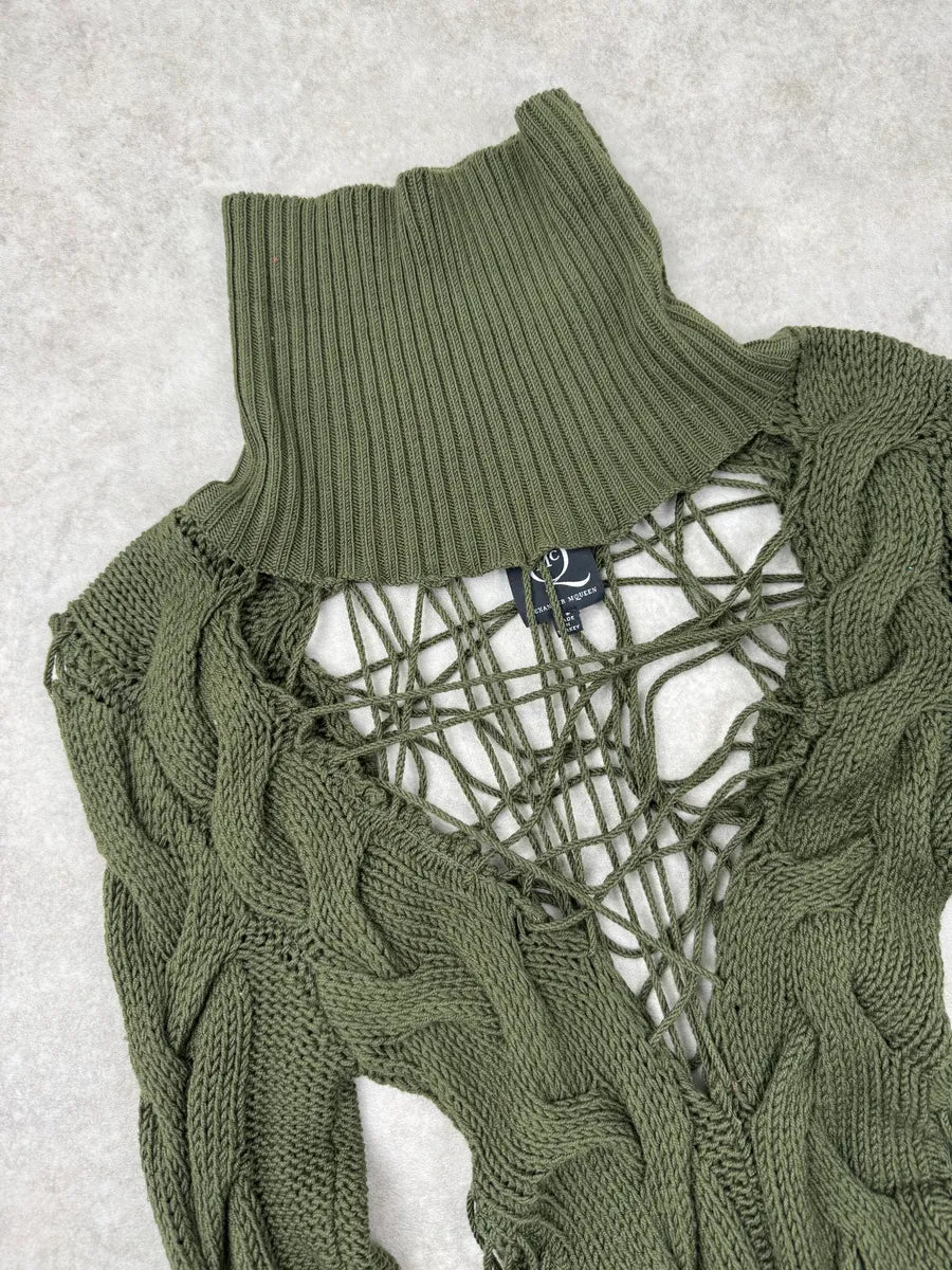 AW2011 Alexander McQueen Olive Wool Cutout Cable-Knit Dress ZldPyZau 5