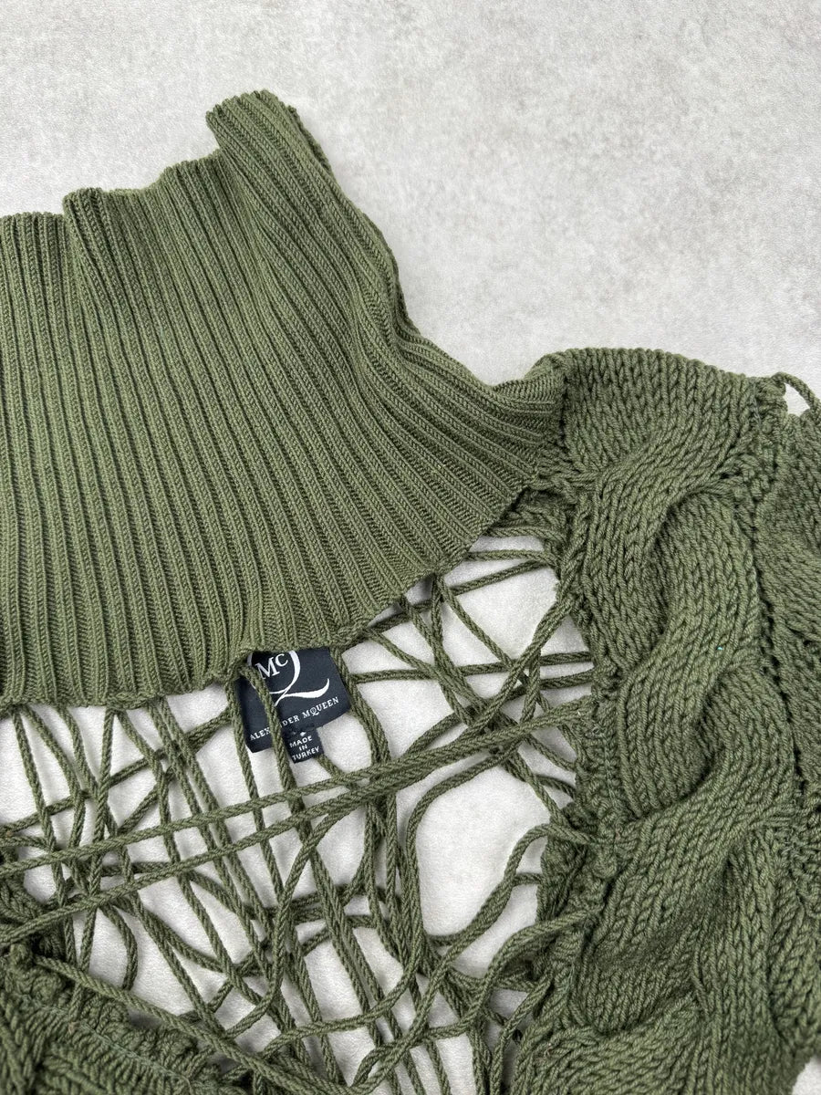 AW2011 Alexander McQueen Olive Wool Cutout Cable-Knit Dress ZldPyZau 7
