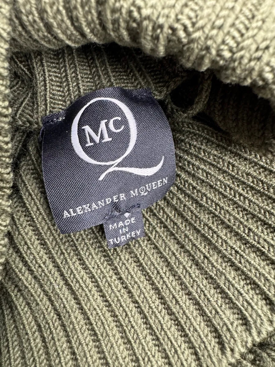 AW2011 Alexander McQueen Olive Wool Cutout Cable-Knit Dress ZldPyZau 8