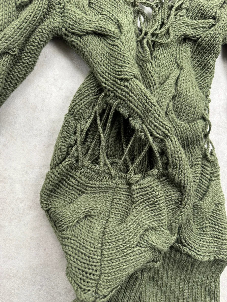 AW2011 Alexander McQueen Olive Wool Cutout Cable-Knit Dress ZldPyZau 4