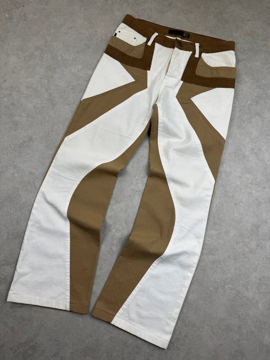 SS2004 Cavalli Tan Sand White Beige Two-Tone Pants nLGhDWPN 4