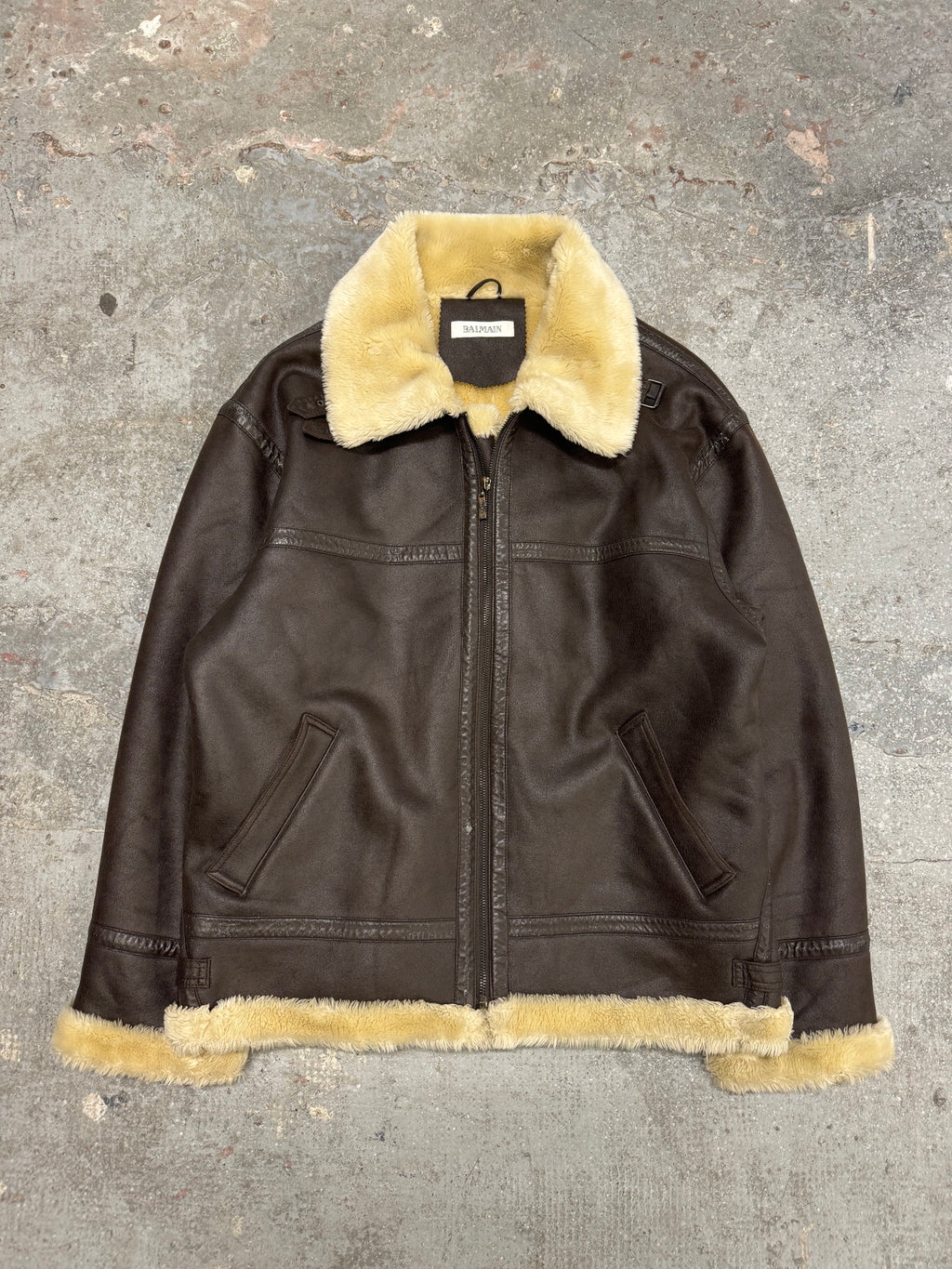 2000s Balmain Faux Fur Brown Aviator Shearling Type Leather Jacket