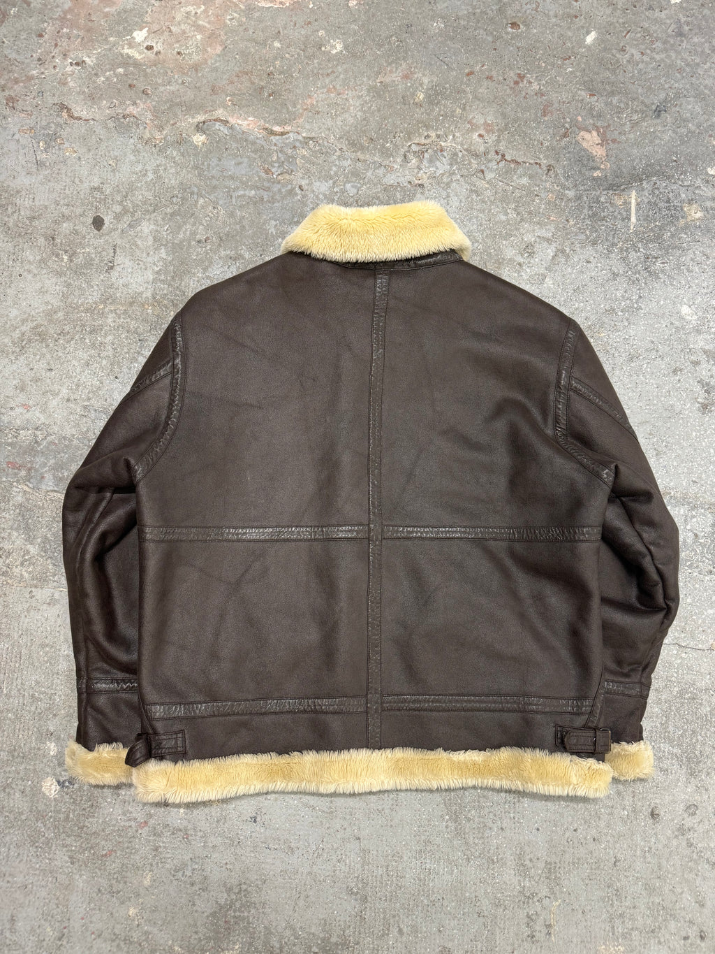 2000s Balmain Faux Fur Brown Aviator Shearling Type Leather Jacket (L/XL)