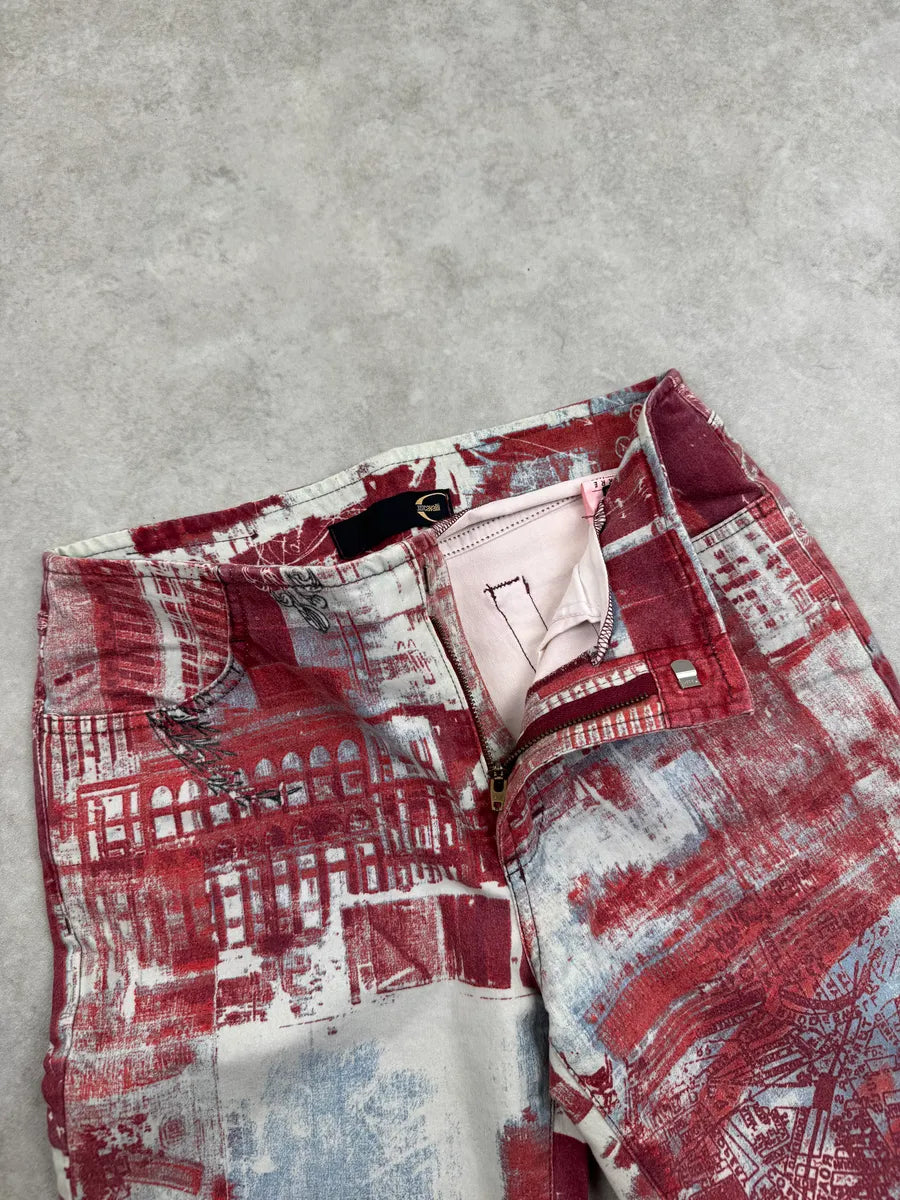 2000s Cavalli Red Graphic City Bird Print Jeans fHRIcKQU 7