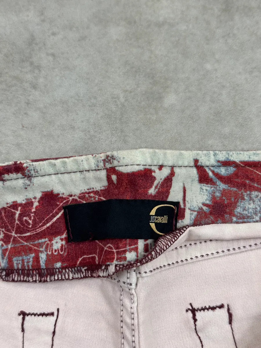 2000s Cavalli Red Graphic City Bird Print Jeans fHRIcKQU 12