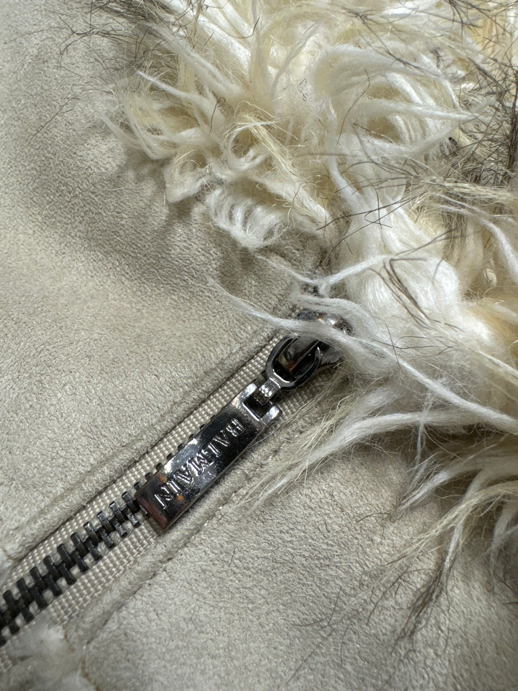 2000s Balmain Beige Faux Fur Hooded Leather Jacket  (OS)