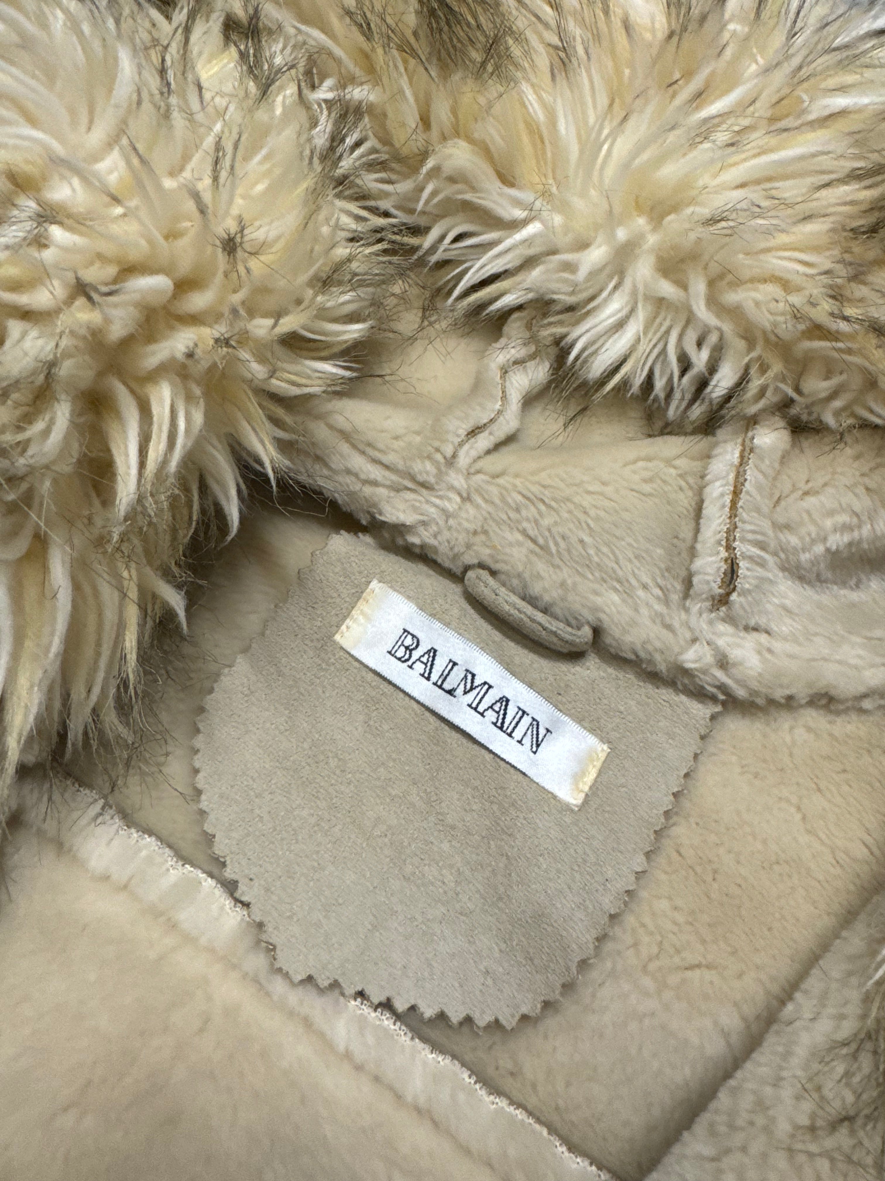 2000s Balmain Beige Faux Fur Hooded Leather Jacket  (OS)