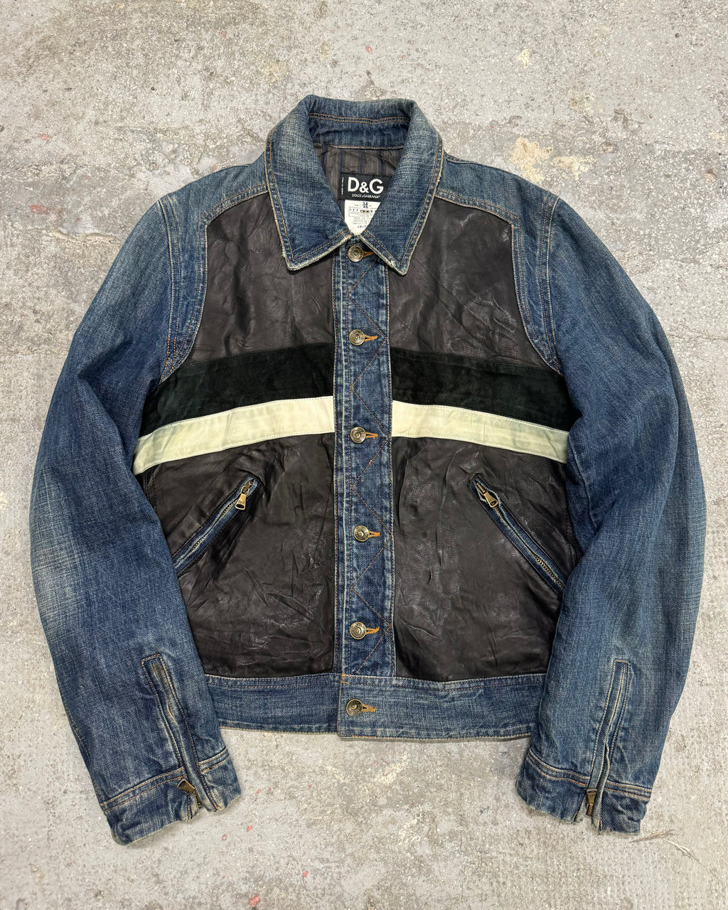 FW2005 Dolce & Gabbana Racer Leather Denim Jacket (M)